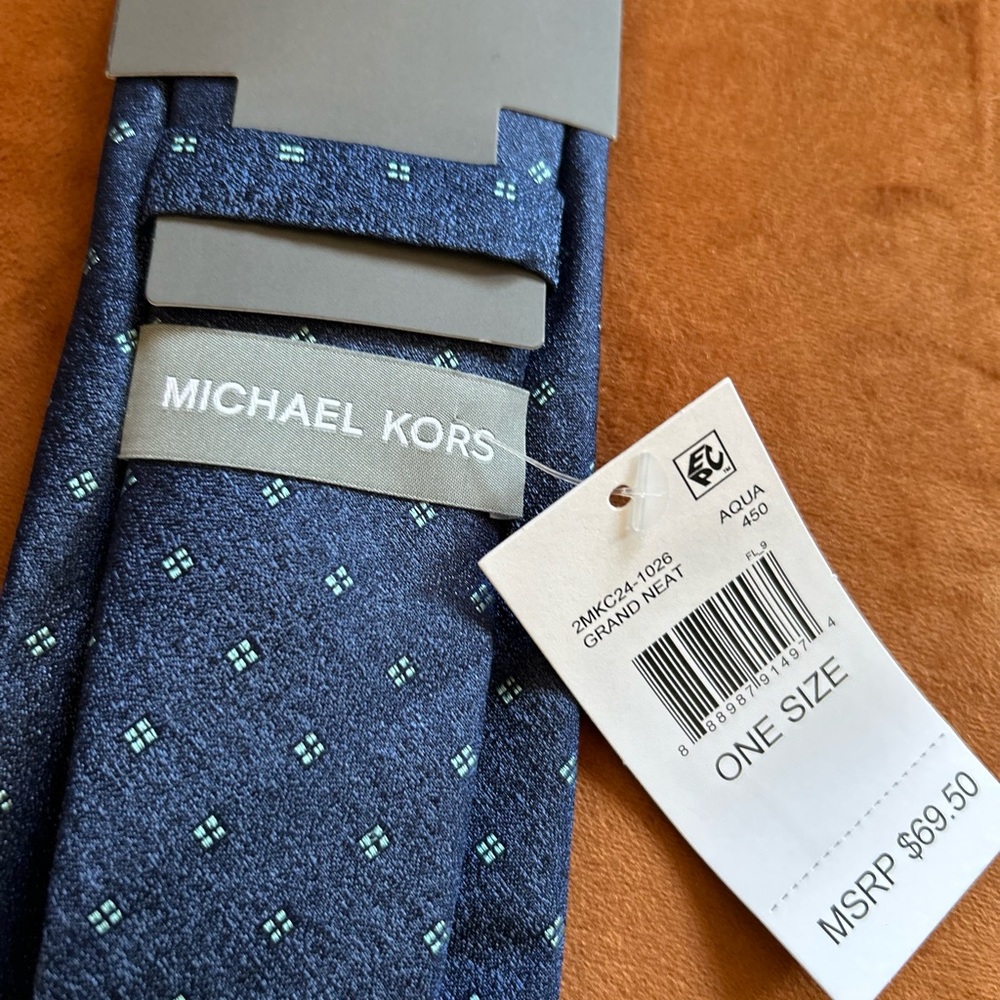 Michael Kors Blue and Aqua Geometric Tie